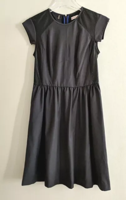 Rebecca Taylor Sz 0 Gray Sheath Fit and Flare Dress leather trim career fitted