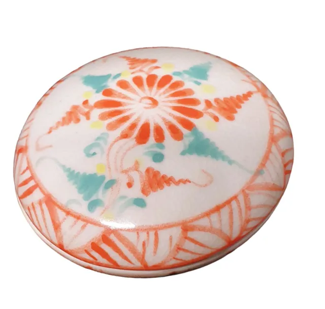 Chinese Porcelain Seal Paste Pot Trinket Box Handpainted Floral Vintage Antique