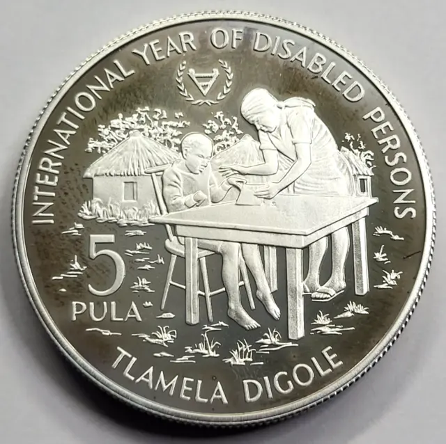 1981 Botswana 5 Pula Sterling Silver International Year of Disabled Persons Coin
