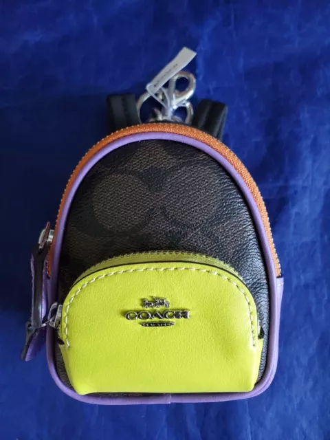 Coach Mini Backpack Coin Case Keychain Signature Khaki Fuchsia F76937 for  sale online