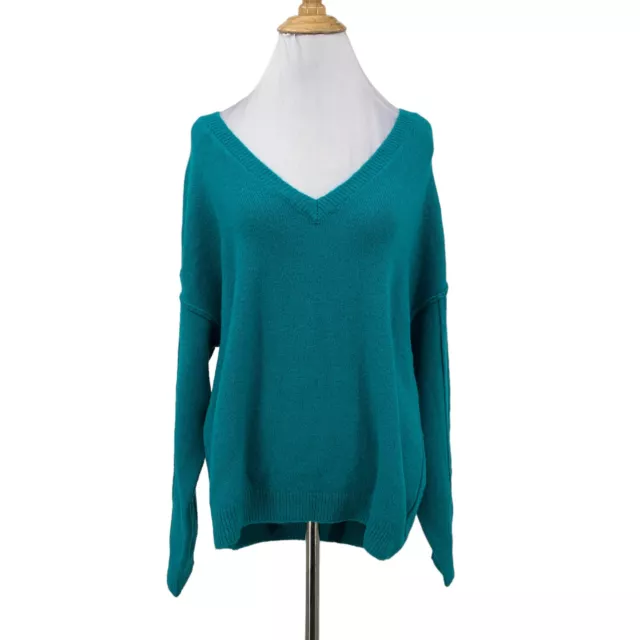 Asos Slouchy Sweater Womens 4 Jade Green Wool Blend Soft V Neck Drop Shoulder