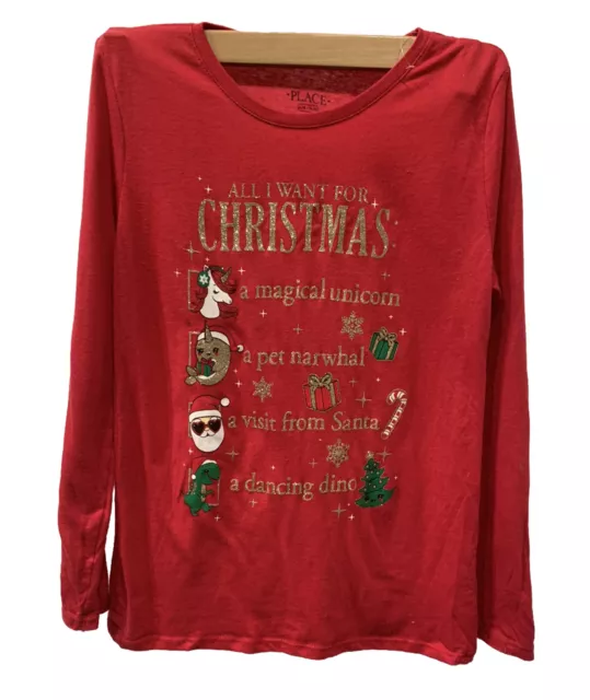 The Children’s Place Girls All I Want For Christmas Long Sleeve Shirt Medium Red