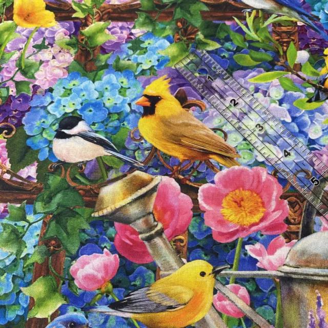Songbird Hydrangea Garden Floral Cotton Fabric FQ Fat Quarter Or Continuous Cut