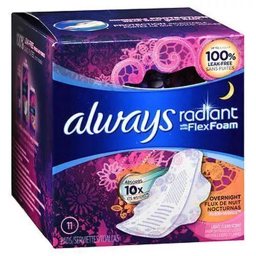 Always Radiant Pads With Flexi-Wings Overnight Flow Lig