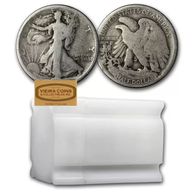 Roll of 20 Walking Liberty Silver Half Dollars $10 Face Value CULL, DAMAGED -#20