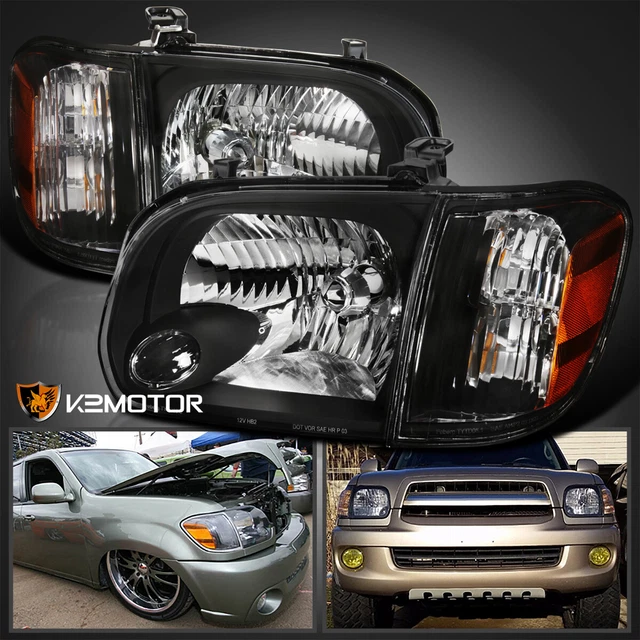 Fits 2005-2006 Toyota Tundra 2005-2007 Sequoia Black Headlights+Corner Lamps