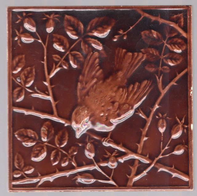 Mintons, Ltd - c1880 - Brown Bird On Branch - No. 2426 E - Antique VictorianTile