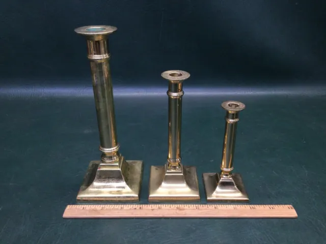 Graduated Set of 3 Virginia Metalcrafters Brass Candlesticks Colonial Columns