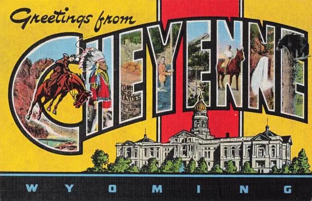 Cheyenne, Wyoming Large Letter  Postcard Greetings Multi View  About 1940s    F4