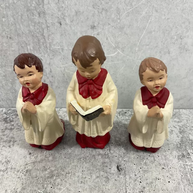 Vtg Allemand Chorale Garçon Céramique Noël Figurines Ensemble De 3