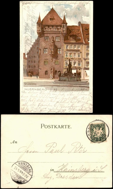 AK Nürnberg Nassauerhaus   Künstlerkarte 1899    HAINSBERG (Ankunftsstempel)