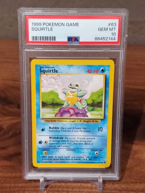 1999 Pokemon Squirtle 63/102 Base Set WOTC PSA 10 Gem Mint