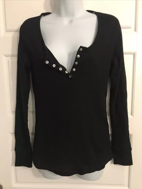 Women's Basic Button Front Long Sleeve Waffle Knit Thermal Stretch Henley Top