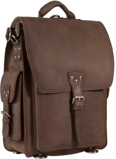Brand New Mud Brown Crazy Horse Leather Large Backpack / Messenger Bag
