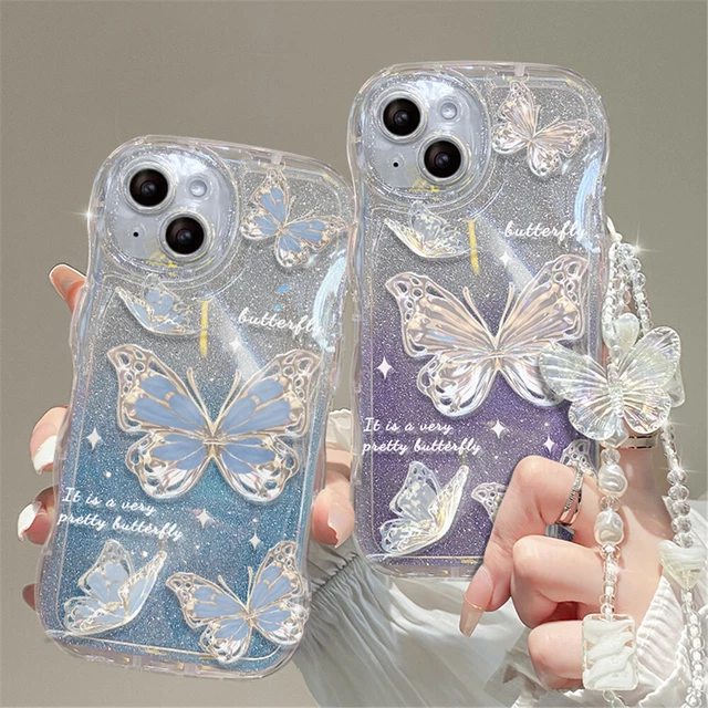 For iPhone 15 11 12 13 14 Pro Max Luxury +Butterfly Chain Phone Case Cover Back