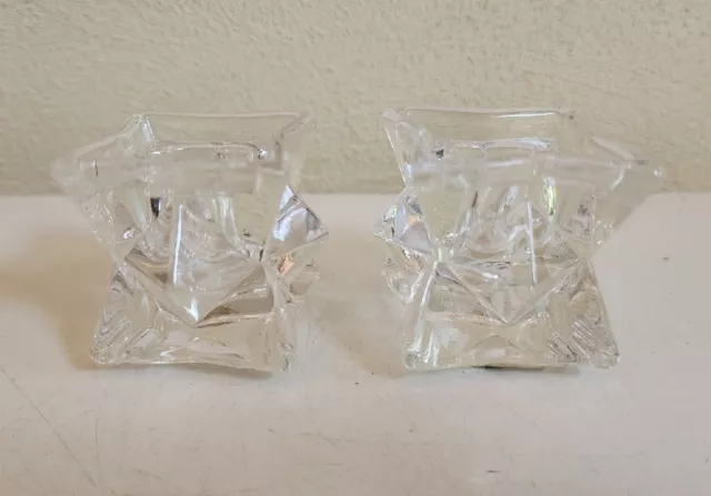 Set Of De Plomb Lead Crystal Taper Candle Holders Star Geometric Pattern Pillar