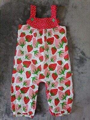 Frugi Baby Girl Organic Cotton Strawberry Dungarees (with lining)Age 12-18 Mths