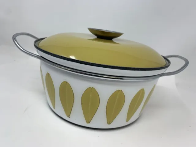 Vintage Catherine Holm Lotus Casserole Olive Green Enamelware Dutch Oven Pot Lid