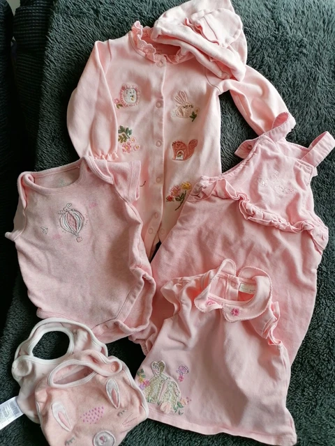 Baby Girl Bundle Between 0 To 3 Months Salmon Pink  corduroy dungarees top vests