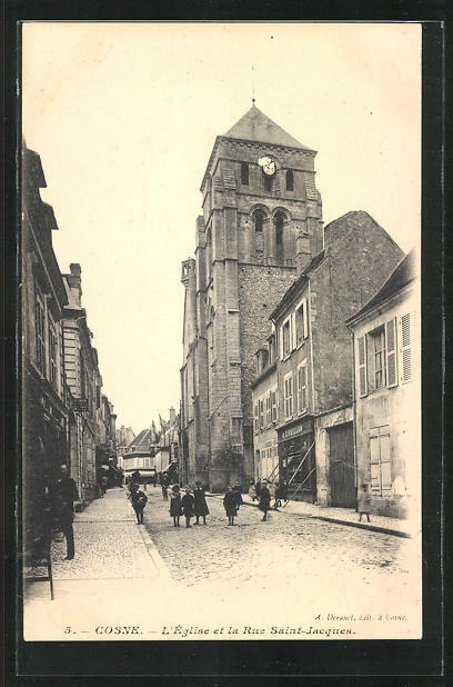 CPA Cosne, L´Eglise et la Rue Saint-Jacques
