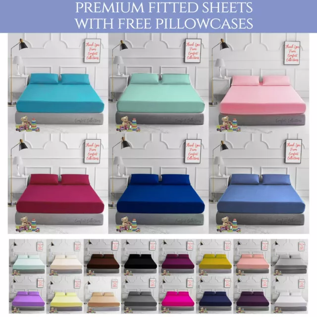 Plain Dyed Poly Cotton Flat and Fitted Sheet Set with Pillow Case Bedding Set