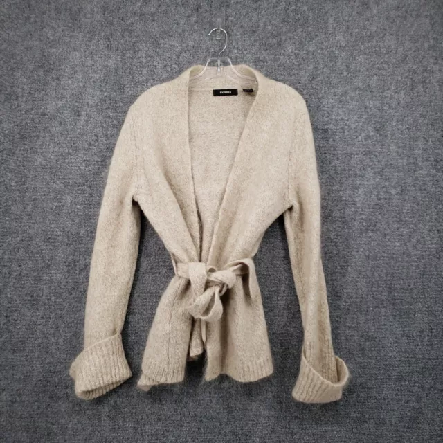 Express Sweater Womens L Large Beige Cardigan Mohair Wool Blend Open Front Tie