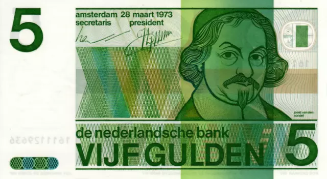 Netherlands 5 Gulden 1973 UNC Banknote P-95a Series 1611 Paper Money