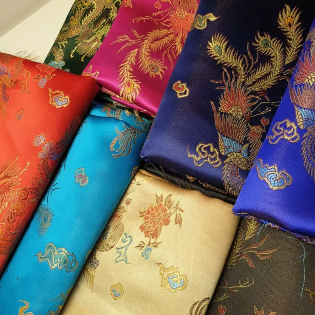 6pc 50x50cm Traditional Chinese Brocade Dragon Peacock Fat Quarter Craft Fabric