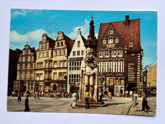 Bremen , Marktplatz mit Roland , Ansichtskarte gelaufen