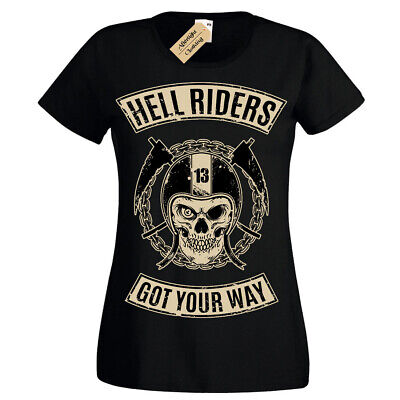 Hell Riders Teschio Biker Motocicletta Moto Rider T-shirt Donna