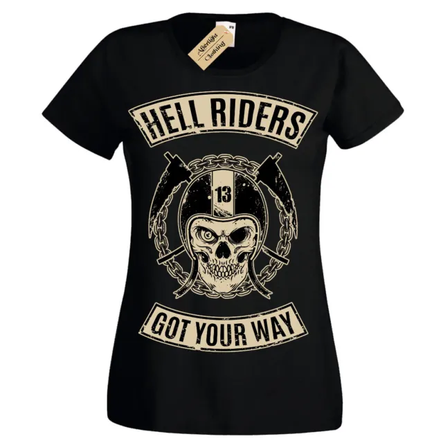 T-shirt Hell Riders Skull Biker moto motociclista donna donna