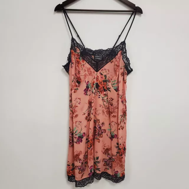 BCBGMAXAZRIA Womens Allora Chemise Slip Dress Size XL Pink Floral Lace Trim NWT