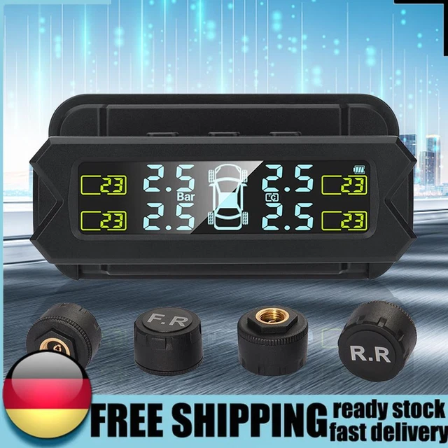 Solar-Reifendruckmonitor für Autos, LCD-Display, TPMS, USB, wiederaufladbar (ext