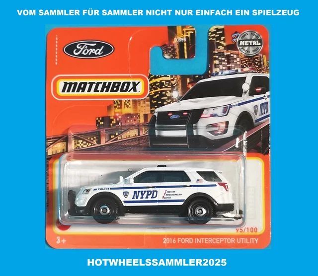 Matchbox Modellauto Ford Interceptor Utility – NYPD Police, Weiß, Serie 2022 – Detailgetreue Miniatur