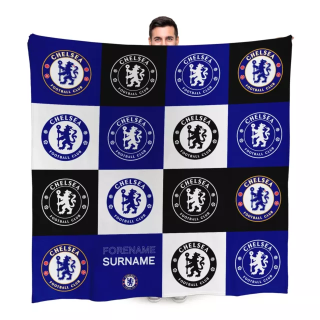 Chelsea FC Chequered Personalised Fleece Blanket Officially Licenced Gift