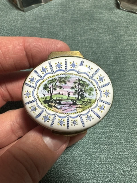 Vintage Crummles Enamel on Copper Fishing Scene Trinket Box