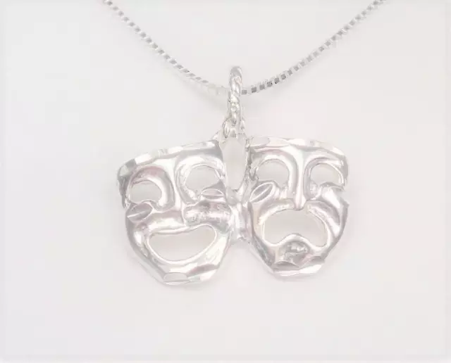 Sterling Silver Comedy And Tragedy Theater Drama Acting Masks Pendant Necklace