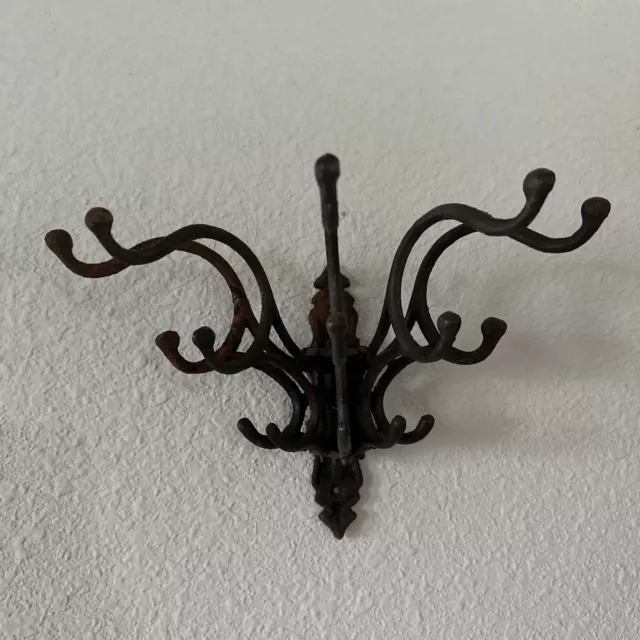 5 BROWN Triple COAT HALL HOOKS HANGERS ANTIQUE RUSTIC CAST IRON