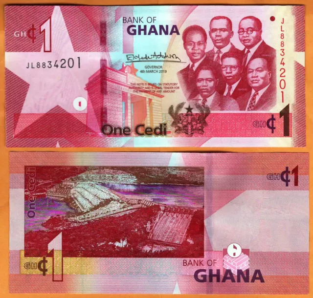GHANA 2019  UNC 1 Cedi Banknote Paper Money Bill P- NEW  Prefix JL