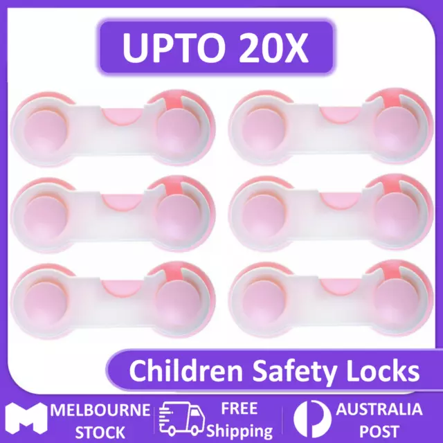 20X Baby Safety Lock Child Adhesive Kid Drawer Door Cupboard Cabinet Cute Pink