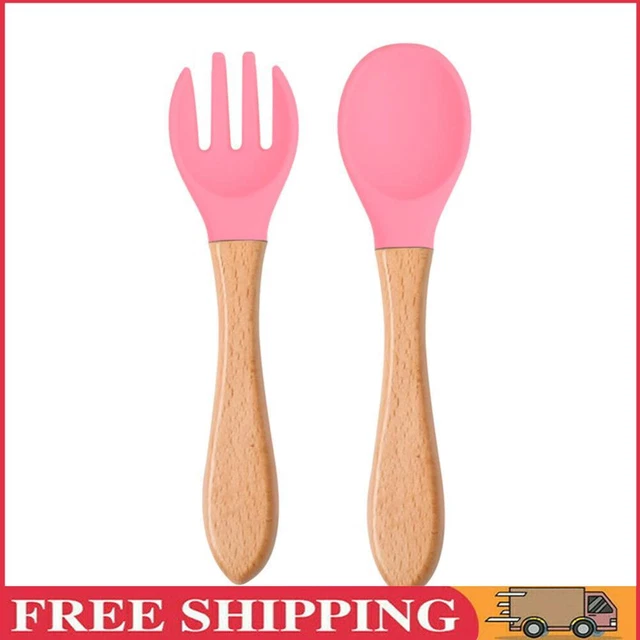 Baby Wooden Silicone Feeding Spoon Toddlers BPA-free Tableware (14)