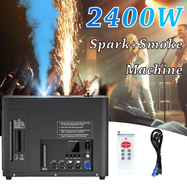 2400W RGB LED Smoke Spark Machine for DJ Wedding Wireless Remote LCD Display