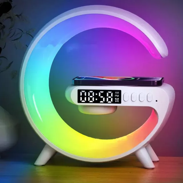 Smart Wireless Charger with Alarm Night Light Lamp Bluetooth Speaker with RGB