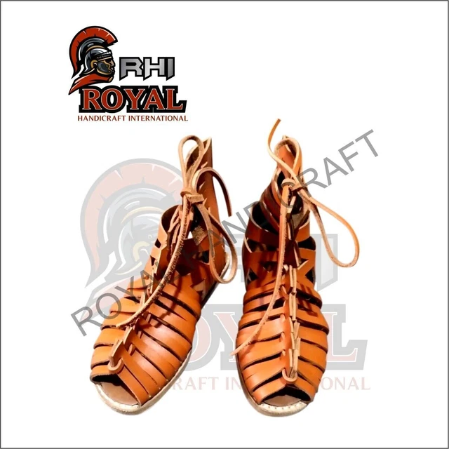 Royal Handicraft Sandali Caligae romani in pelle di epoca medievale paio di...