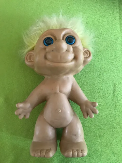 Vintage Large 15" Troll Doll Toy  1960s 1970s Yellow hair Blue eyes Plastic