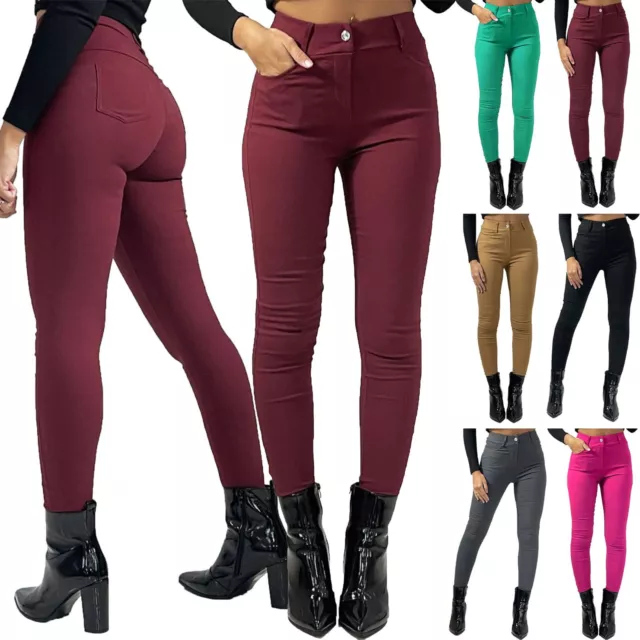 Ladies High Waist Button Skinny Stretchy Jeans Womens Slim Fit Pants Trousers