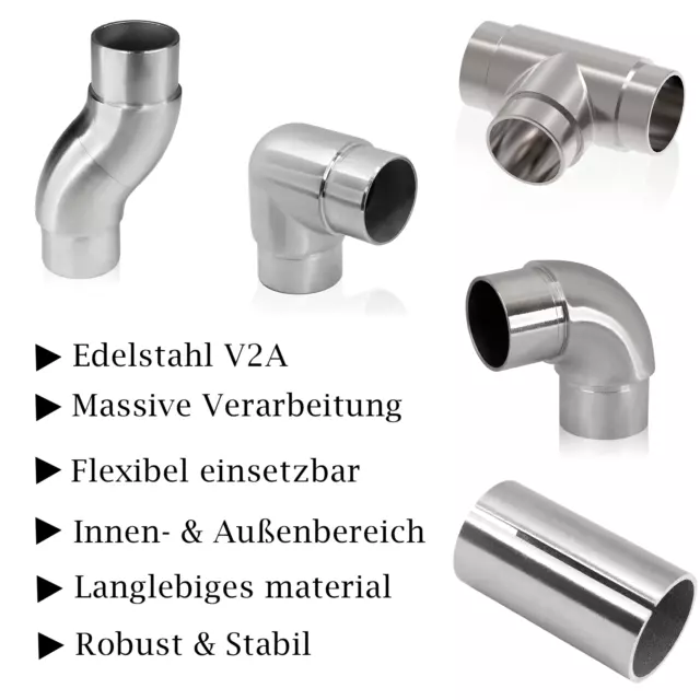 Rohrverbinder Steckfitting Edelstahl V2A 33,7mm 42,4mm 48,3 mm  Rundrohr Rohr 3