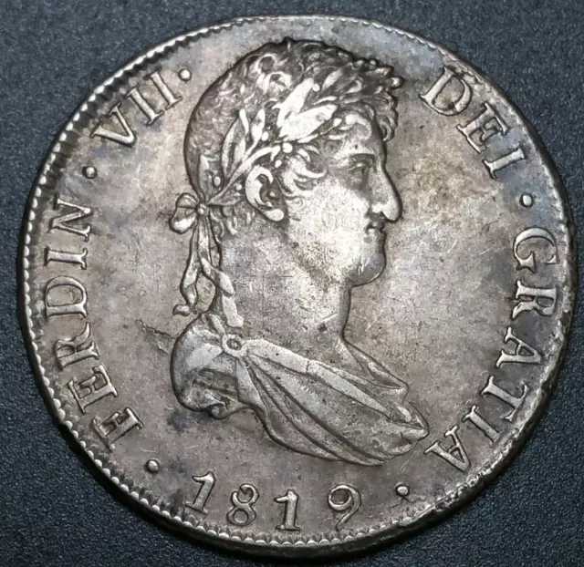 1819 PJ 8 Reale Milled Bust Colonial Potosi Mint  World Silver Crown Coin