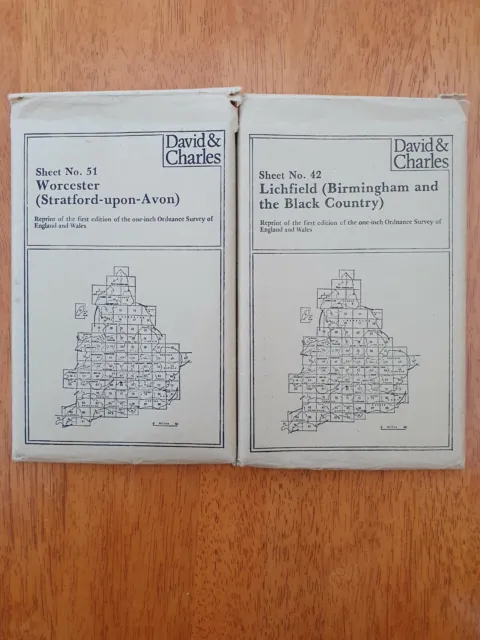 Two David and Charles Reprint OS Maps Sheet 51 Worcester and 42 Lichfield