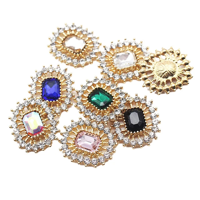 Rectangle Rhinestone Flat Bottom Button Vintage Decoration Jewelry Material